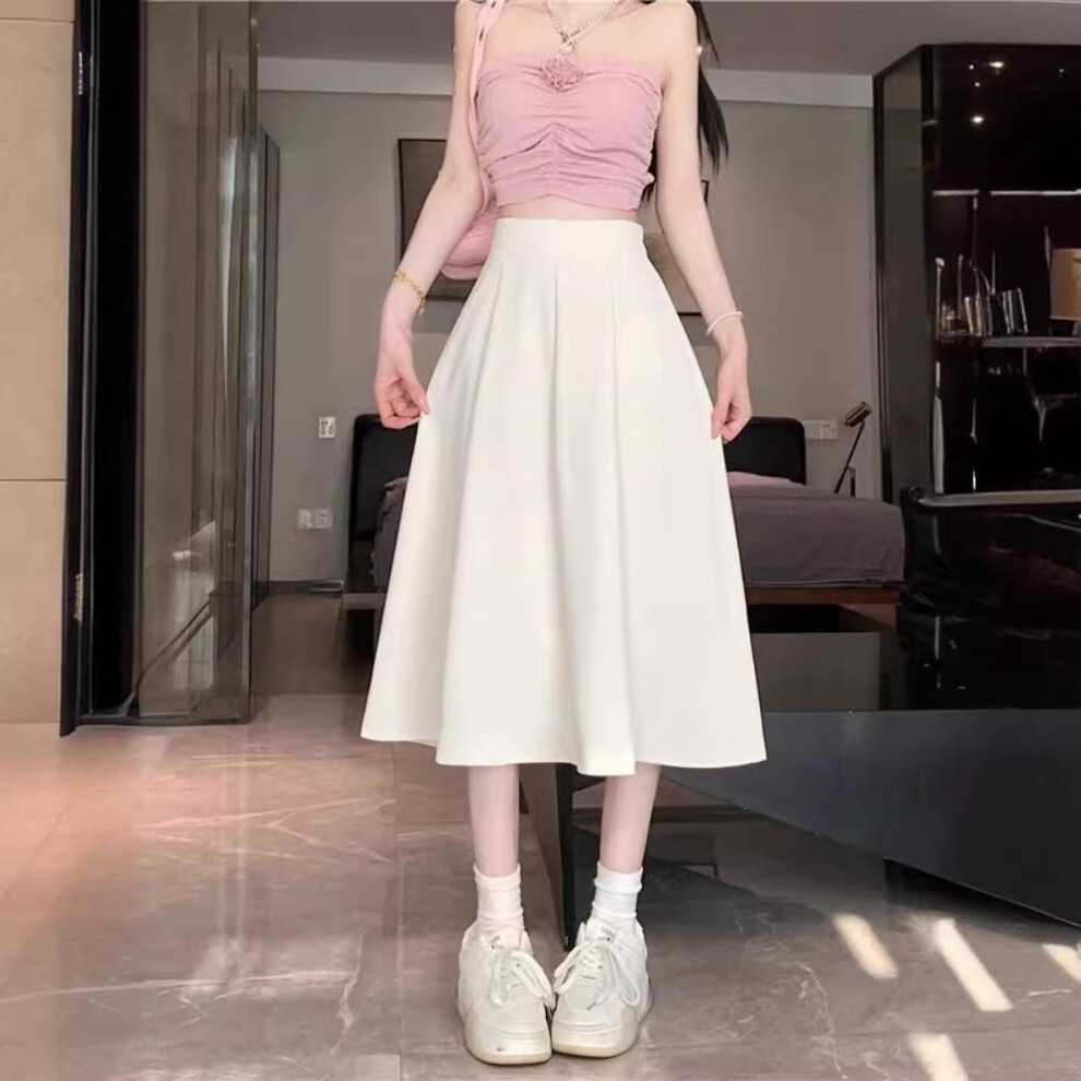 (apricot, L) "Women's High-Waisted Black Pear-Shaped A-Line Skirt, Small Mid-Length, Slim Fit, Korean Style