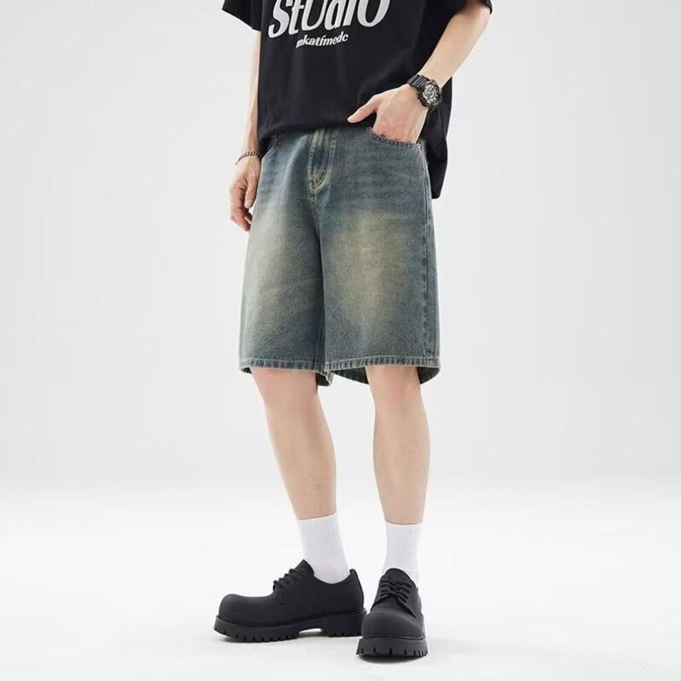 (blue, M) Men's Trendy American Casual Loose Fit Summer Denim Shorts - 2024 Collection.
