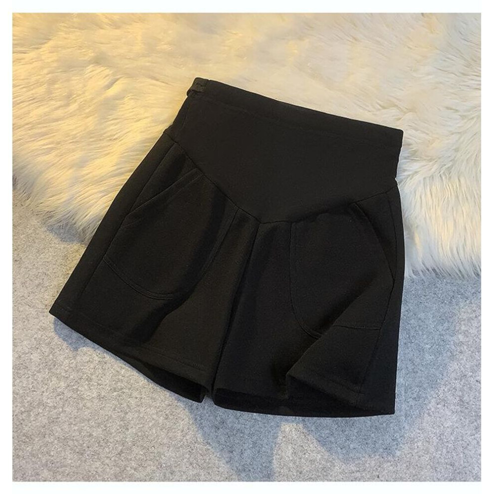 (black, L) "Summer Maternity Wide-Leg Shorts: Lightweight Casual Wear for Early Pregnancy