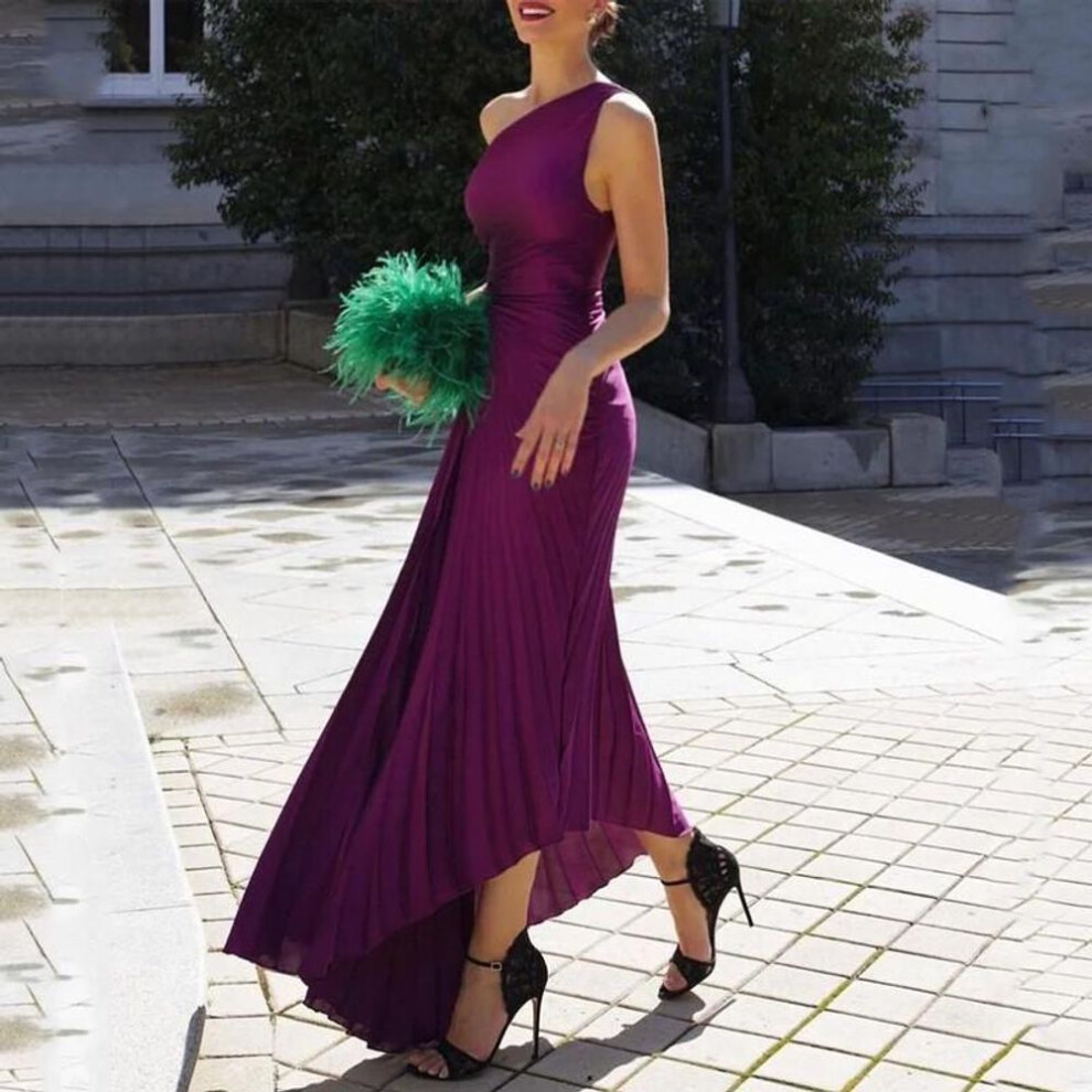 (purple, L) "2023 Spring/Summer Purple Sleeveless Irregular Pleated Evening Dress