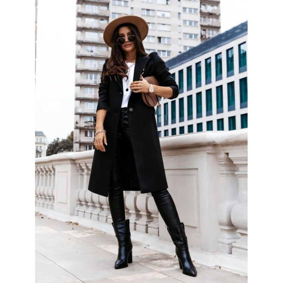 (black, 3XL) "Autumn/Winter Solid Color Long Sleeve Woolen Coat with Suit Collar for Women