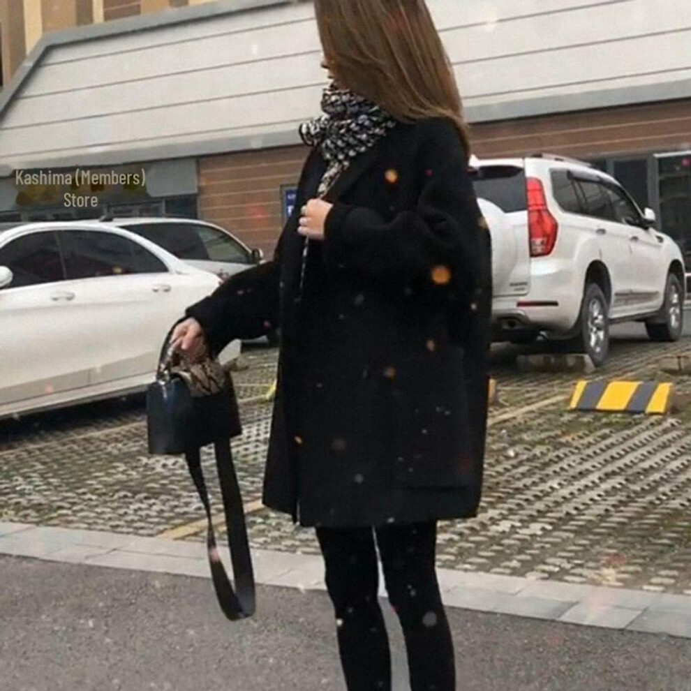 (black, M (80-100 lbs)) Plus-Size Women's Thick Woolen Coat for Autumn/Winter - Medium to Long Length, Loose Fit, Fits Up to 200 Pounds