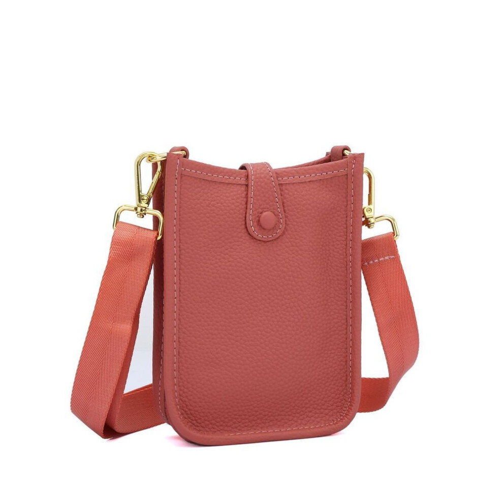 (watermelon red, 12.5x5x17CM) Genuine Leather Crossbody Vertical Mobile Phone Bag - Fashionable One-Shoulder Mini Bucket Bag and Coin Purse