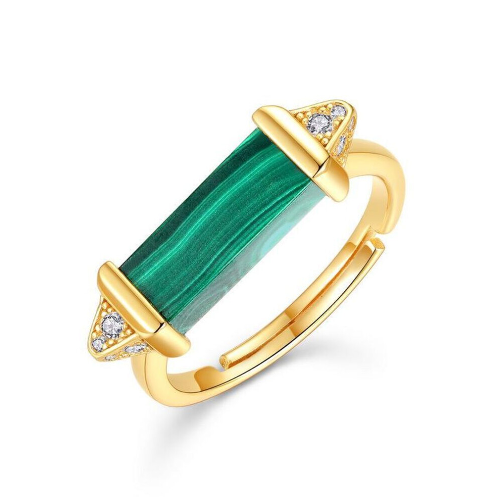 (US Size 7 (Adjustable Open Ring)) "geometric Malachite Diamond Ring: European & American Design, Ols925 Sterling Silver
