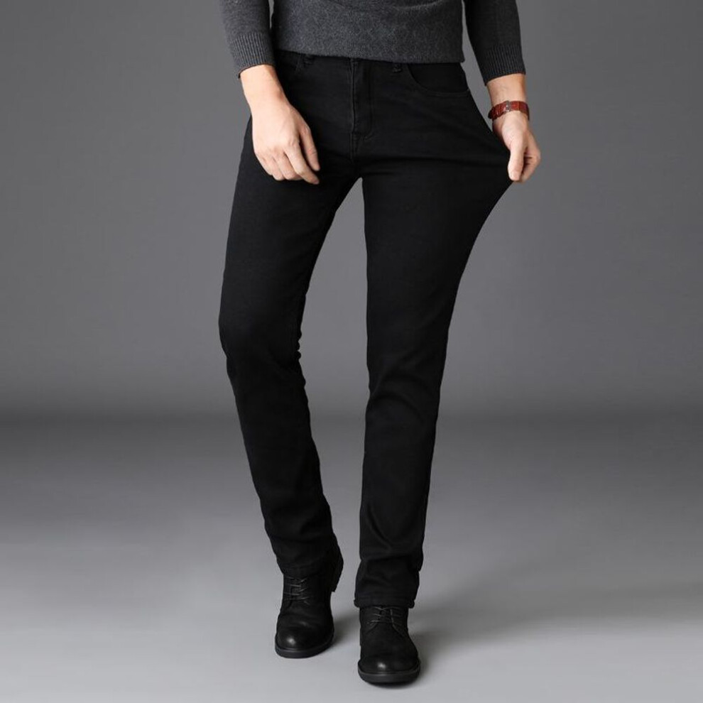 (36 (Waist 28-29 inches) 180 lbs) Men's High-End Slim-Fit Black Elastic Jeans