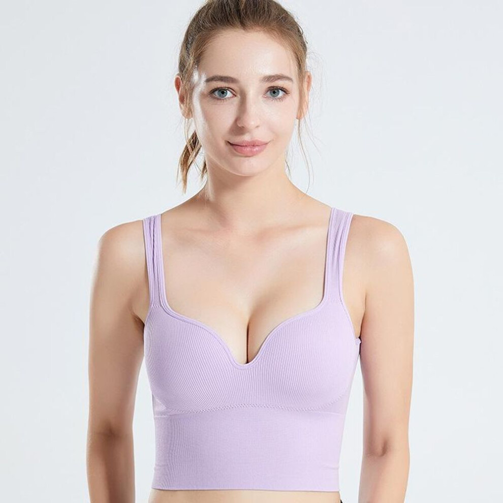 (light purple, L) "women's Seamless 3D Sports Bra: High-impact, Shockproof, Beautiful Back Design With Fixed Chest Pad For Summer Fitness.