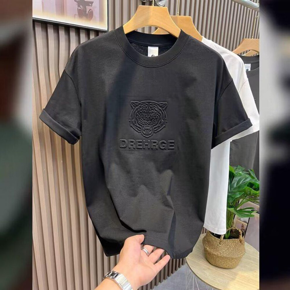 (black, 3XL) Men's Summer Korean Style Short-Sleeved Trendy Loose Casual T-Shirt