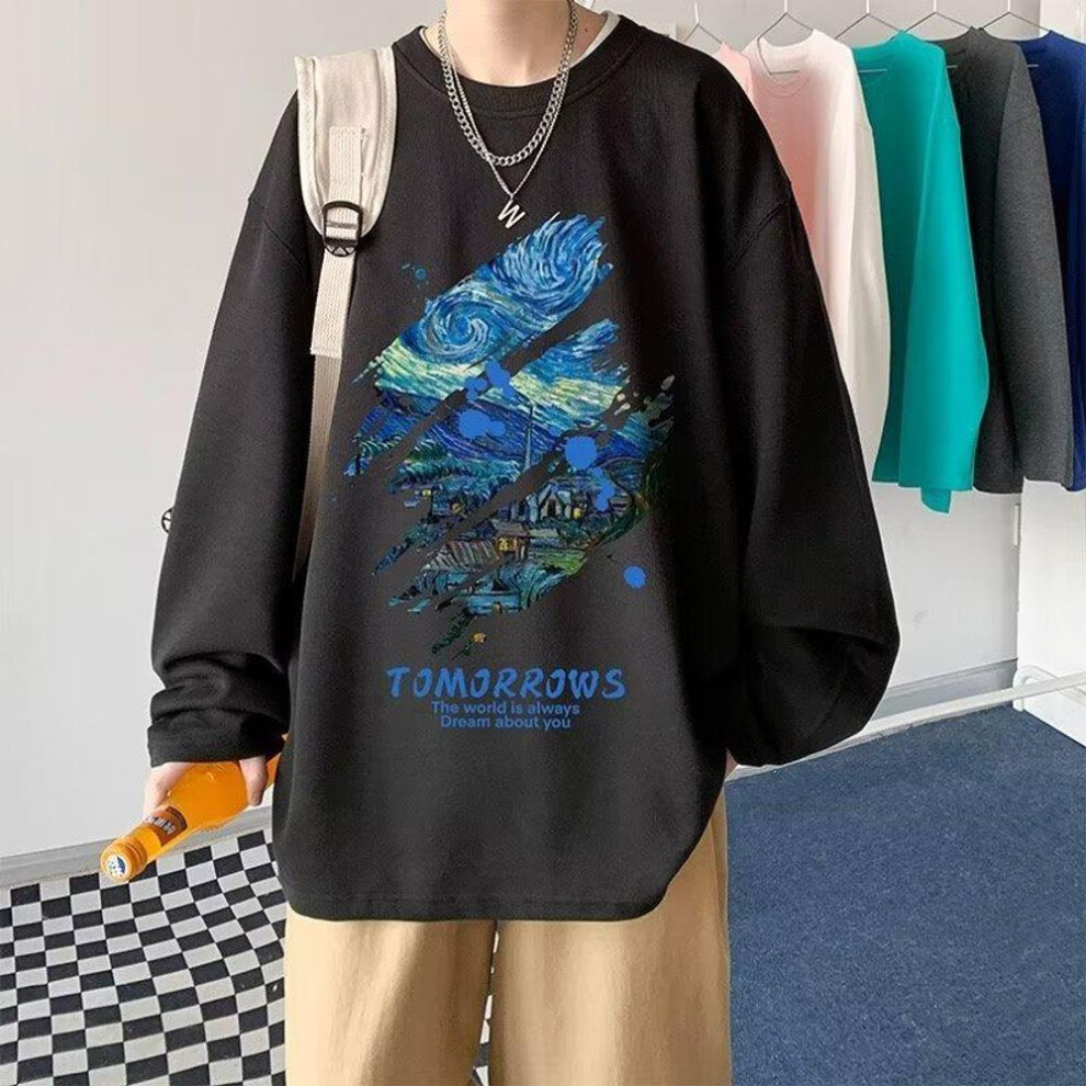 (black, 3XL) Men's 2023 American Fashion Heavy Cotton Long-Sleeve Loose T-Shirt
