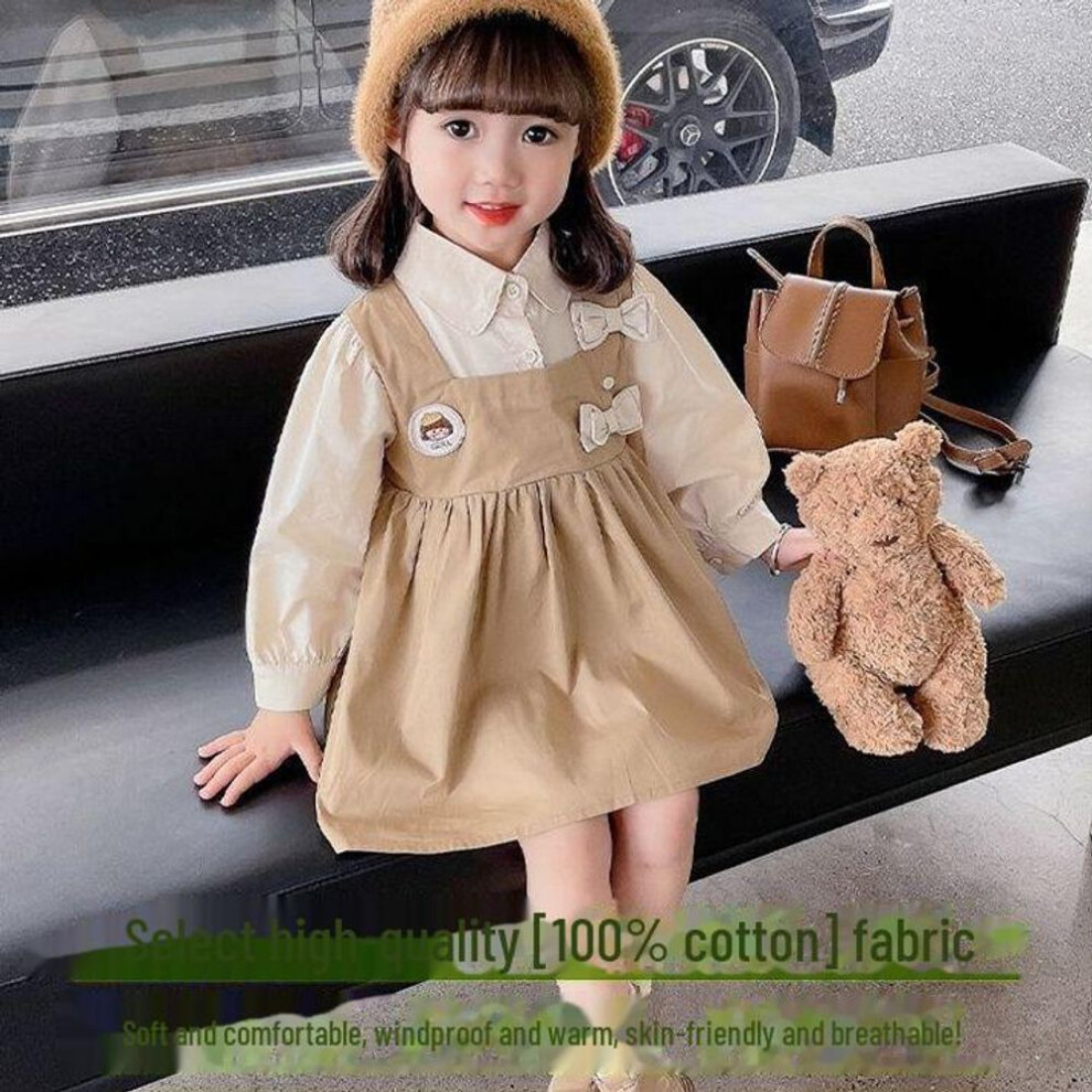 (khaki, 100) "children's College Style Princess Dress: Long-sleeved Shirt Collar Skirt For Baby Girls - Spring & Autumn
