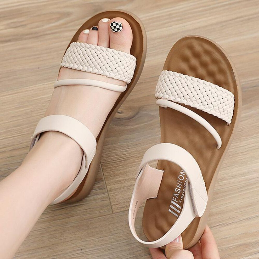 (beige, 41) "2025 Summer Fashion: Soft Sole Wedge Sandals for Middle-Aged Women