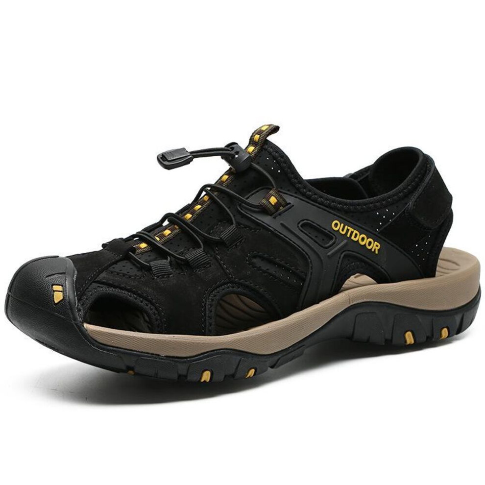 (black, US 7.5) "2022 Summer Men's Large Size Leather Outdoor Beach Sandals (Sizes 47-48)