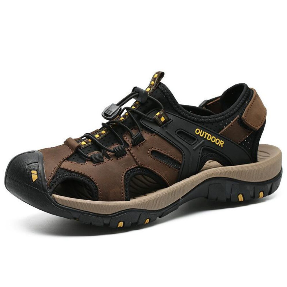 (dark brown, US 6) "2022 Summer Men's Large Size Leather Outdoor Beach Sandals (Sizes 47-48)