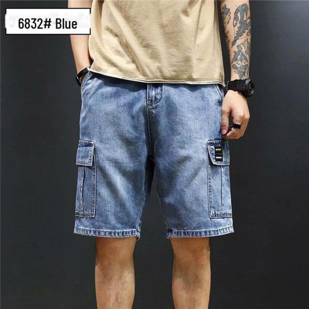 (light blue, 33) Men's Trendy Loose-Fit Denim Cargo Shorts