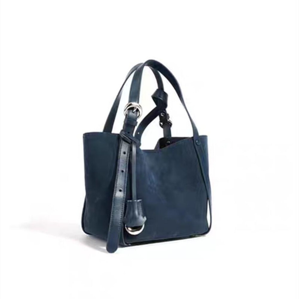(ink blue, 33cm Suede Basket) "2024 Women's Genuine Leather Large Capacity Tote - Single Shoulder Hand-held Bag For Commuting