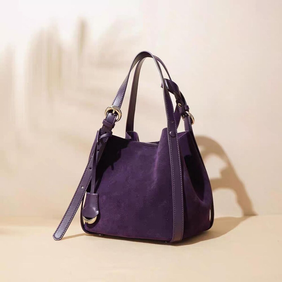 (blueberry,purple, 33cm Suede Basket) "2024 Women's Genuine Leather Large Capacity Tote - Single Shoulder Hand-held Bag For Commuting