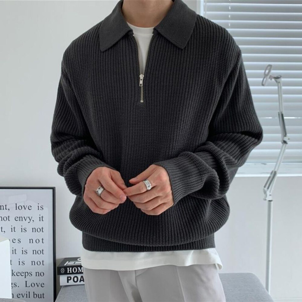 (black, 3XL) Men's Autumn/Winter Japanese Retro Half-Zip Sweater - High-End Lazy Style Lapel, Loose and Casual.