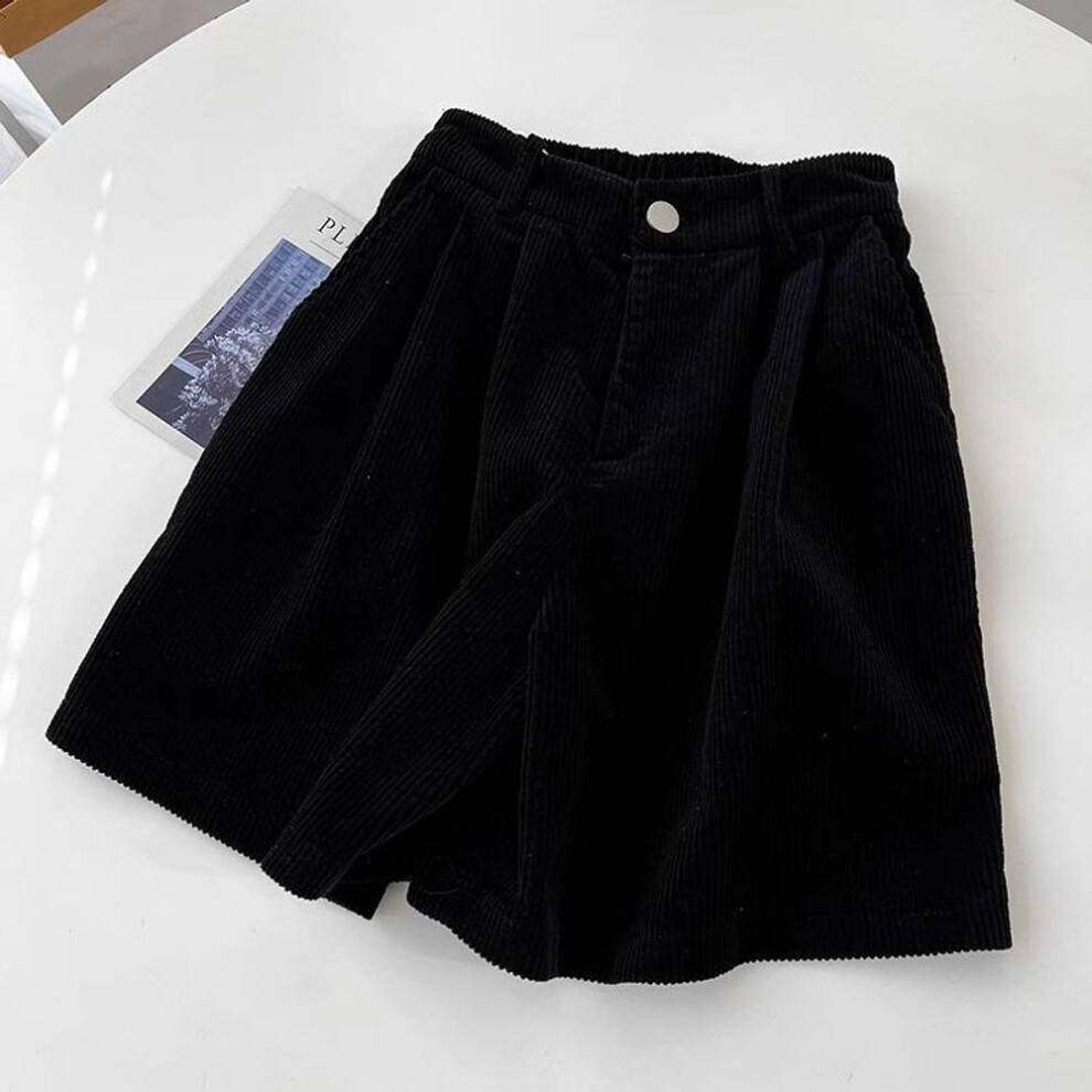 (black, Extra Large) High-waisted Retro Corduroy A-line Shorts: Women's Casual Wide-leg Pants For Autumn/winter 2025
