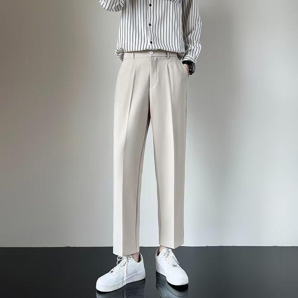 (khaki, 3XL) Men's Korean Style Wide-Leg Summer Casual Trousers
