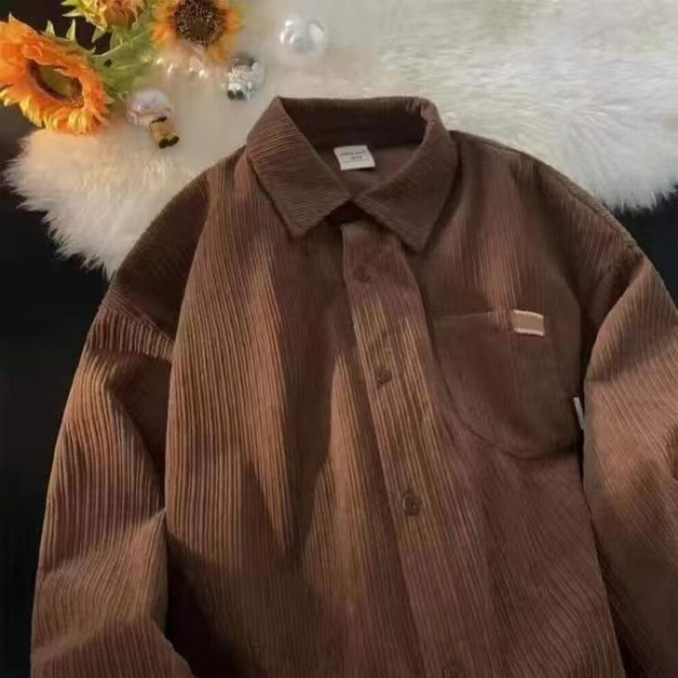 (coffee,brown, 3XL) Unisex Retro Corduroy Shirt - Long-sleeve, Autumn Casual Jacket