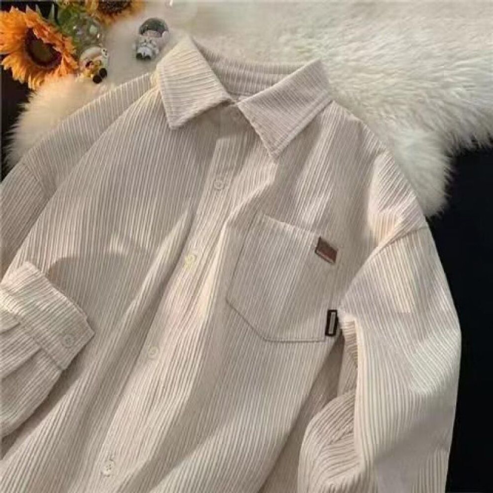 (khaki, M) Unisex Retro Corduroy Shirt - Long-Sleeve, Autumn Casual Jacket