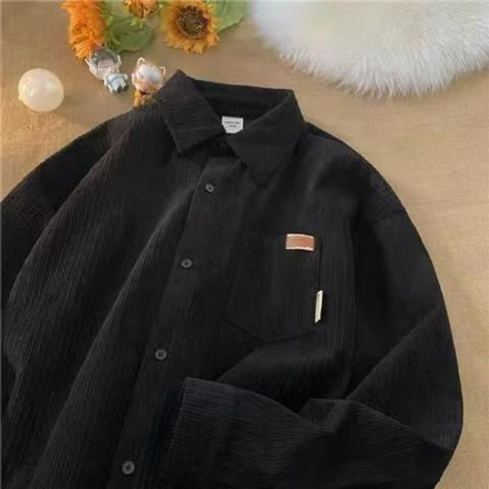 (black, 2XL) Unisex Retro Corduroy Shirt - Long-sleeve, Autumn Casual Jacket