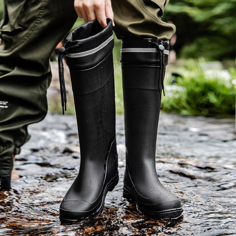 (black, 39) Men's Non-slip Waterproof High-top Rain Boots - Fashionable, Thick-soled, Wear-resistant Rubber Shoes For Fishing.
