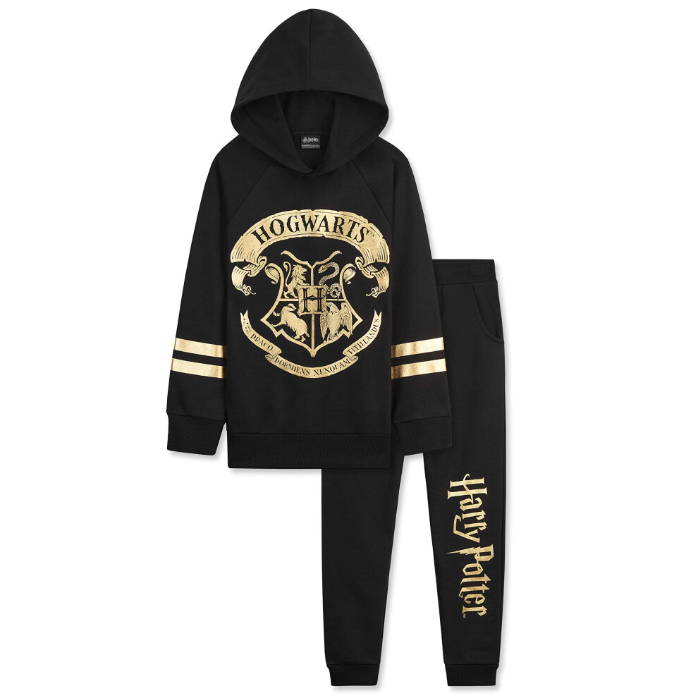 Harry Potter Girls Tracksuit  Hoodie and Girls Tracksuit Bottoms (13-14 Years  Black/Gold)
