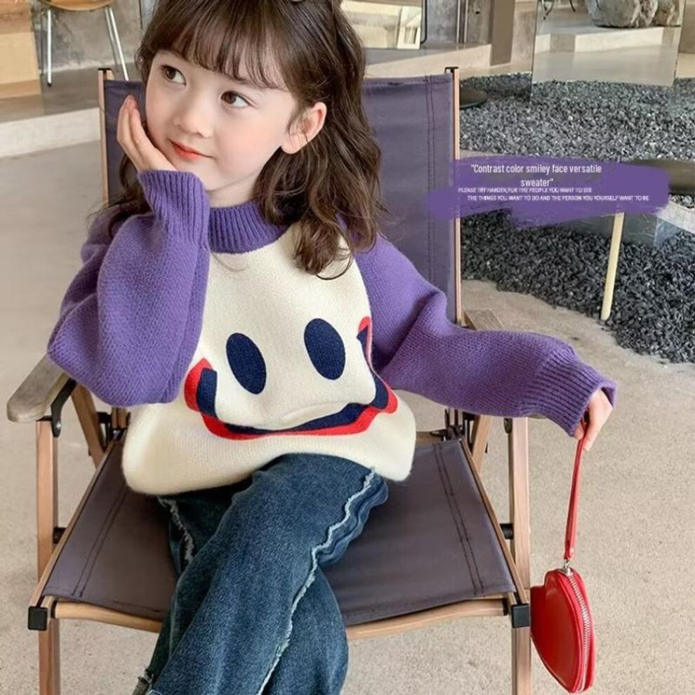 (purple, 110) Girls' Thick Knitted Pullover Sweater for Autumn/Winter 2023