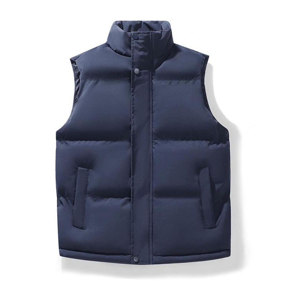 (dark blue, M) Men's Autumn & Winter Thick Down Cotton Vest - Trendy Sleeveless Jacket for Casual Wear