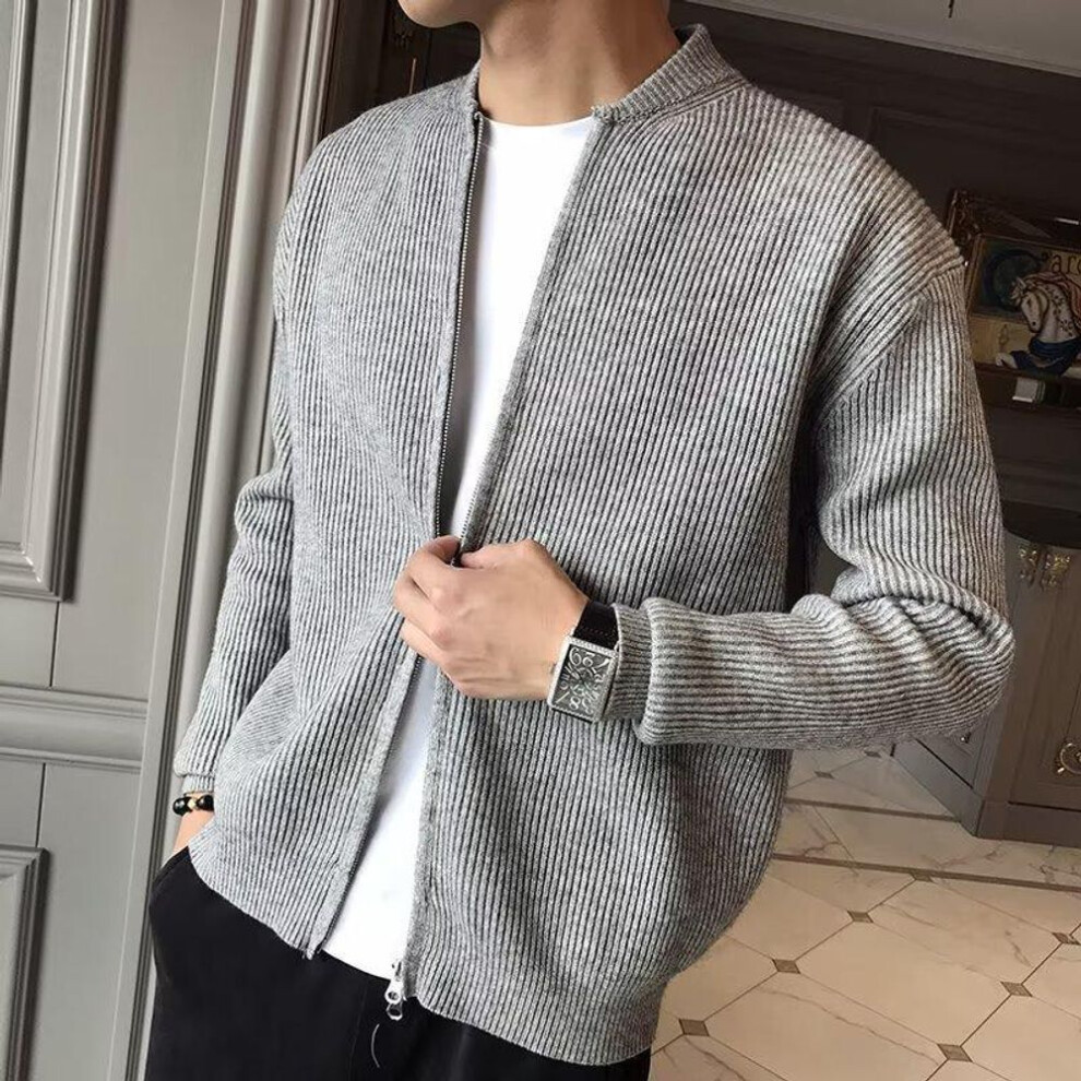 (gray, M) "2023 Autumn/Winter Men's Stand Collar Knitted Cardigan Sweater