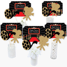 Big Dot of Happiness Red Carpet Hollywood - Rode Loper Feest Middelpunt Sticks - Filmavond Feest Middelpunt Sticks - Tafel Toppers - Set van 15