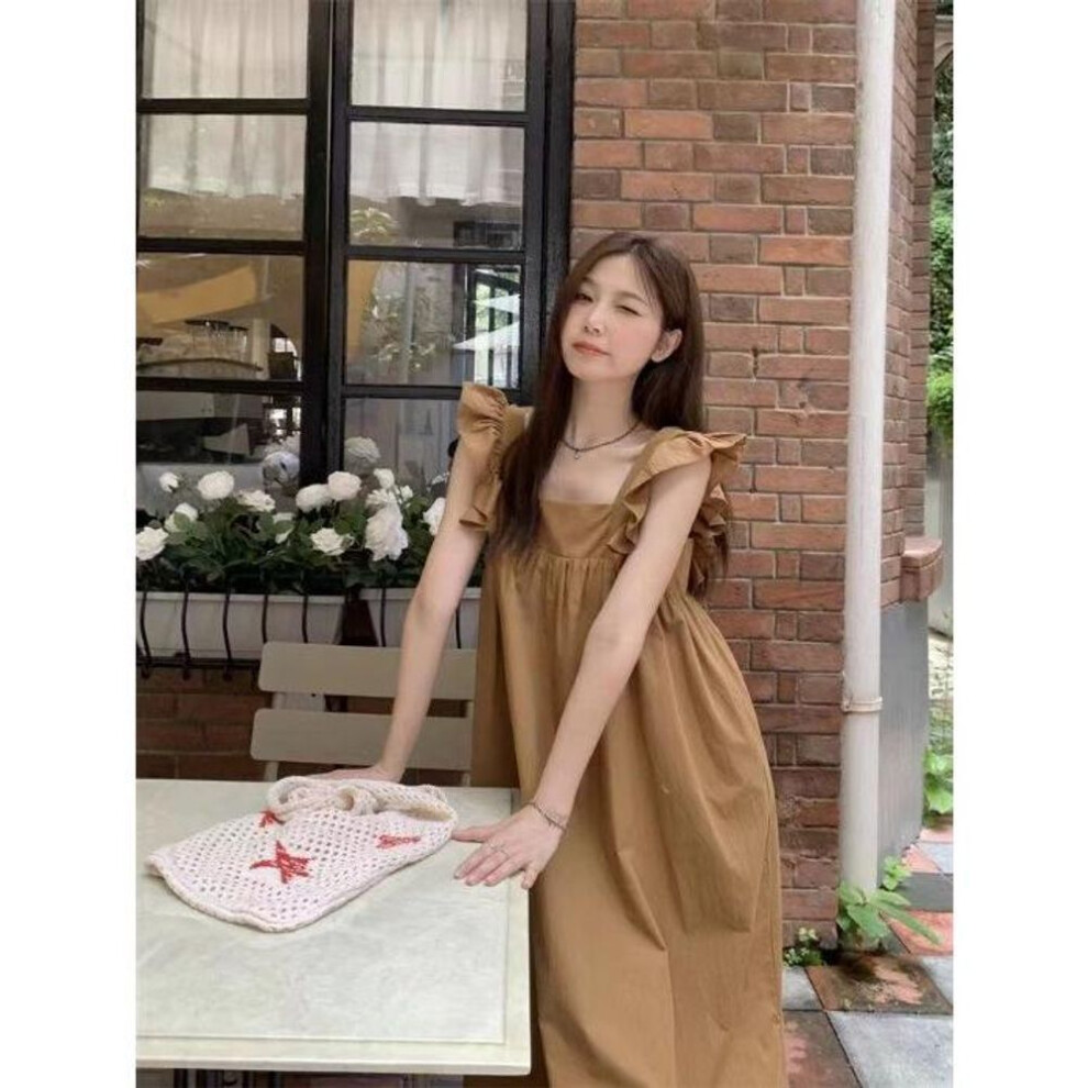 (dark brown, XL) "summer 2023 Maternity Dress With Back Bow Tie