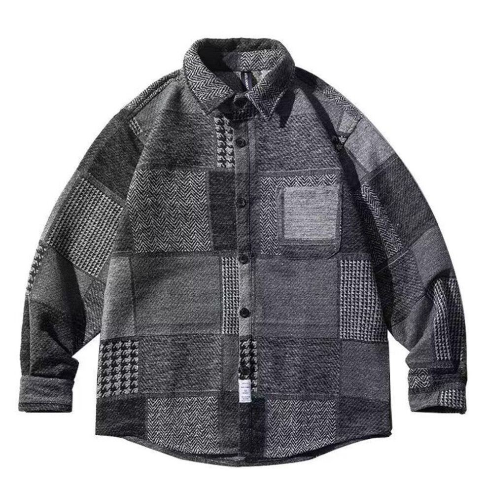 (gray, XL) Men's Spring/Autumn Contrast Jacket & Plaid Shirt - Stylish, Handsome, Loose-Fit, Versatile, Large Sizes Available.
