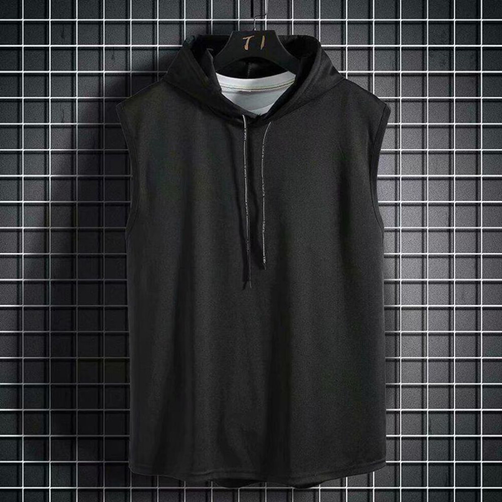 (black, 3XL) Men's Slim Fit Hooded Sleeveless Sports Vest For Summer