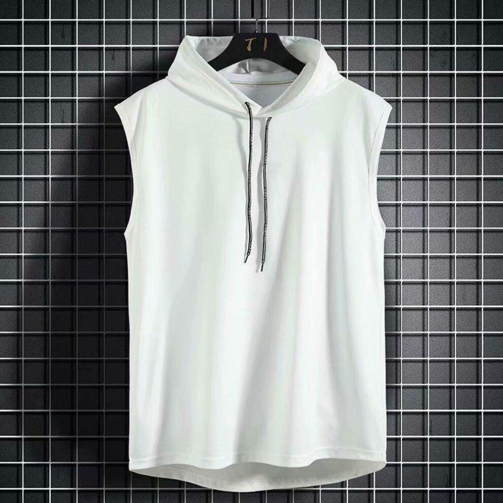 (white, XL) Men's Slim Fit Hooded Sleeveless Sports Vest For Summer