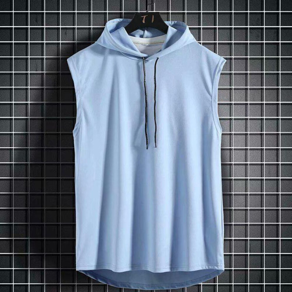 (blue, 2XL) Men's Slim Fit Hooded Sleeveless Sports Vest For Summer