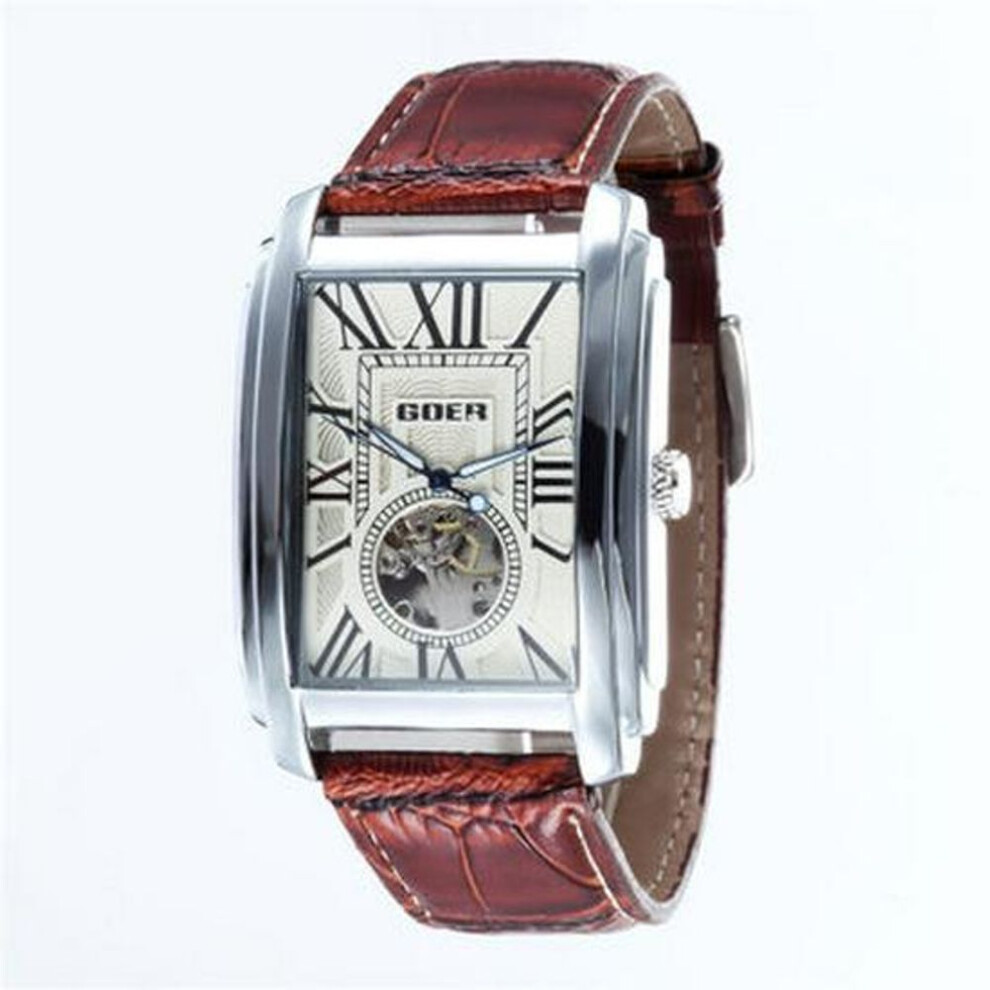 (white) "goer Men's European & American Automatic Square Mechanical Watch