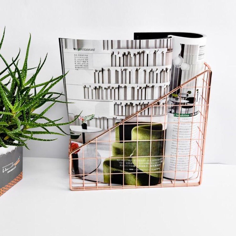 (A4 Slant Opening - Rose Gold) Nordic Iron Desktop Storage Rack - Creative Metal Organizer And Ornament