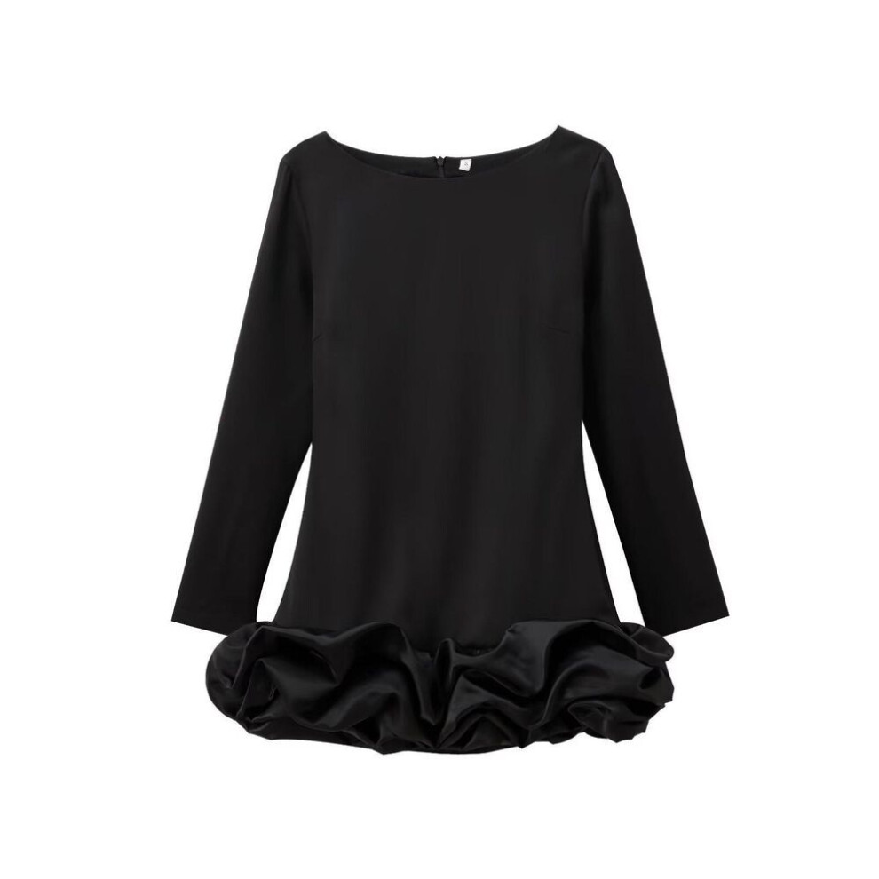 (black, Medium) European & American Style Simple Ballet Long Sleeve Dress - Autumn 2024 Women's Fashion