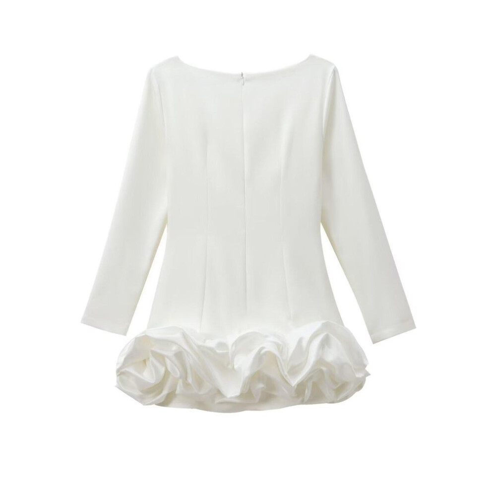 (white, Small) European & American Style Simple Ballet Long Sleeve Dress - Autumn 2024 Women's Fashion