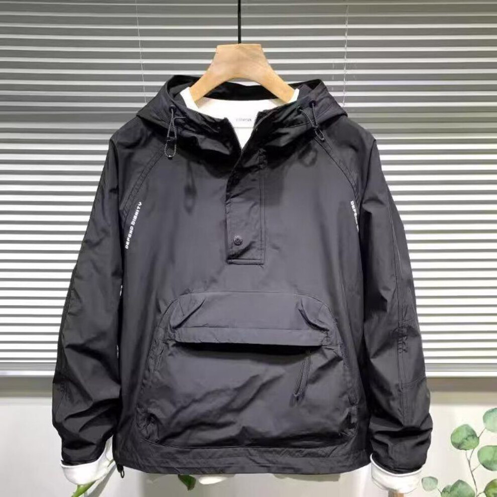 (black, M) Men's Fashion Hoodie Jacket with Zipper and Pockets - Casual Loose Fit Spring Workwear