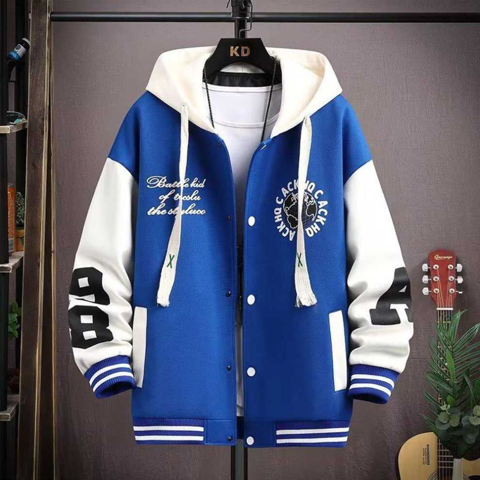 (blue, Small) "2023 Autumn Youth Colorblock Hooded Baseball Jacket – Handsome, Casual, and Thickened