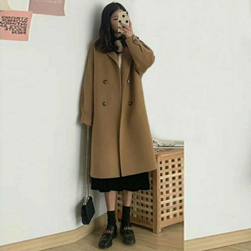 (camel, 3XL) "Hepburn-Style Wool Coat: 2023 Autumn/Winter Korean Edition, Loose Quilted, Thickened, Small Size, Women's Mid-Length