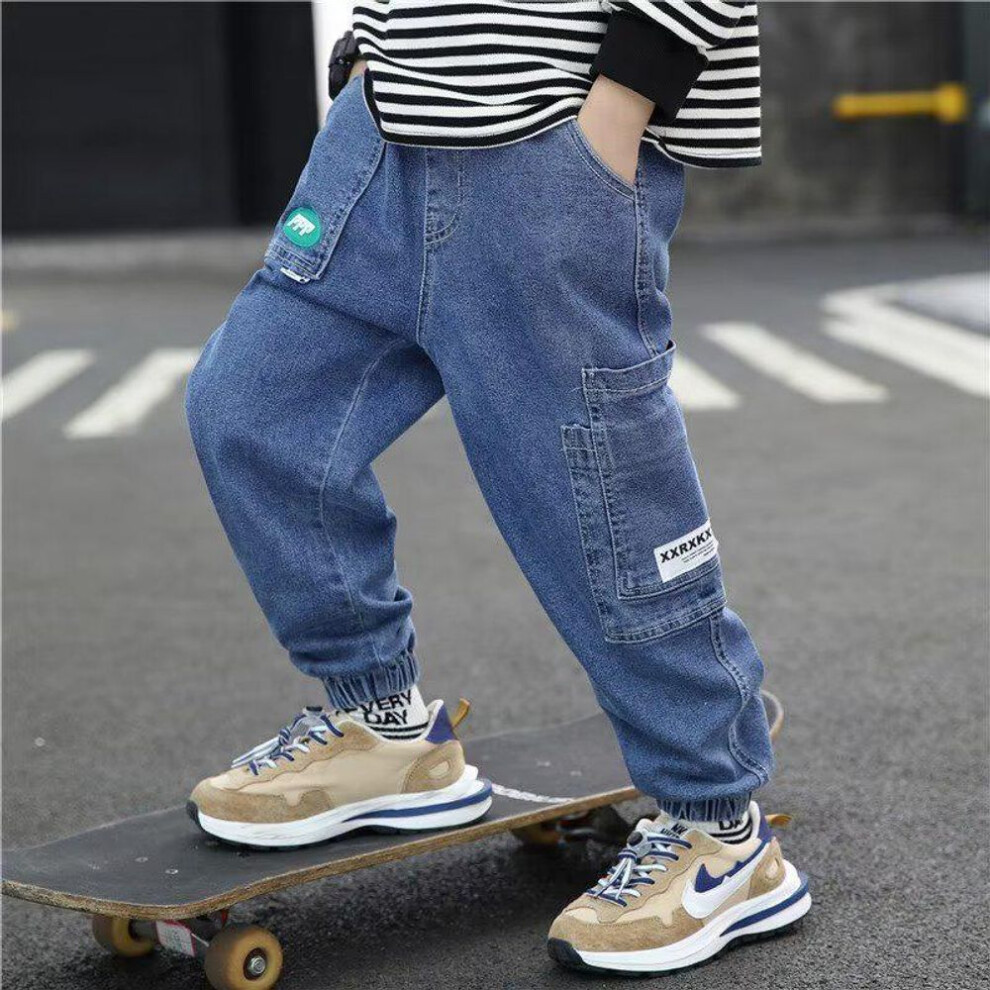 (blue, 160) Stylish Boys' Mid-Waist Autumn Jeans - Versatile, Casual Nine-Point Pants