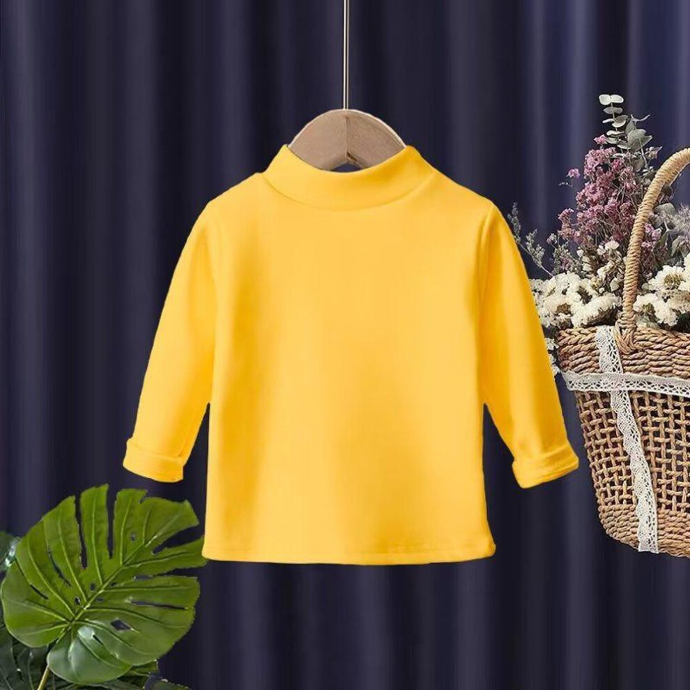 (yellow, 100cm) Unisex German Velvet Children's Long-Sleeve Solid Color Top - Medium & Large