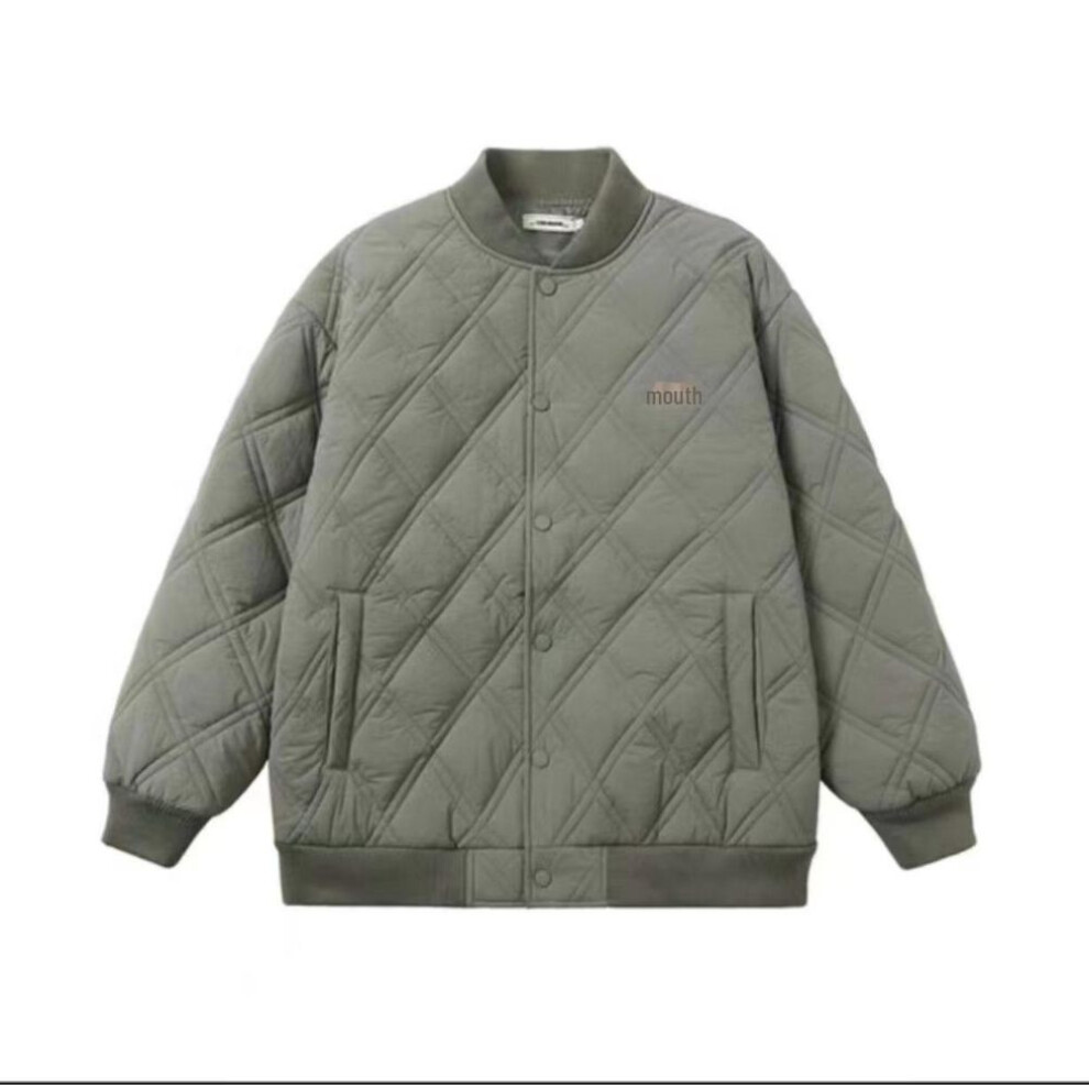 (green, XXL) Men's 2023 Retro Diamond Checkered Cotton Baseball Jacket - Warm, Thick, Trendy Winter Top