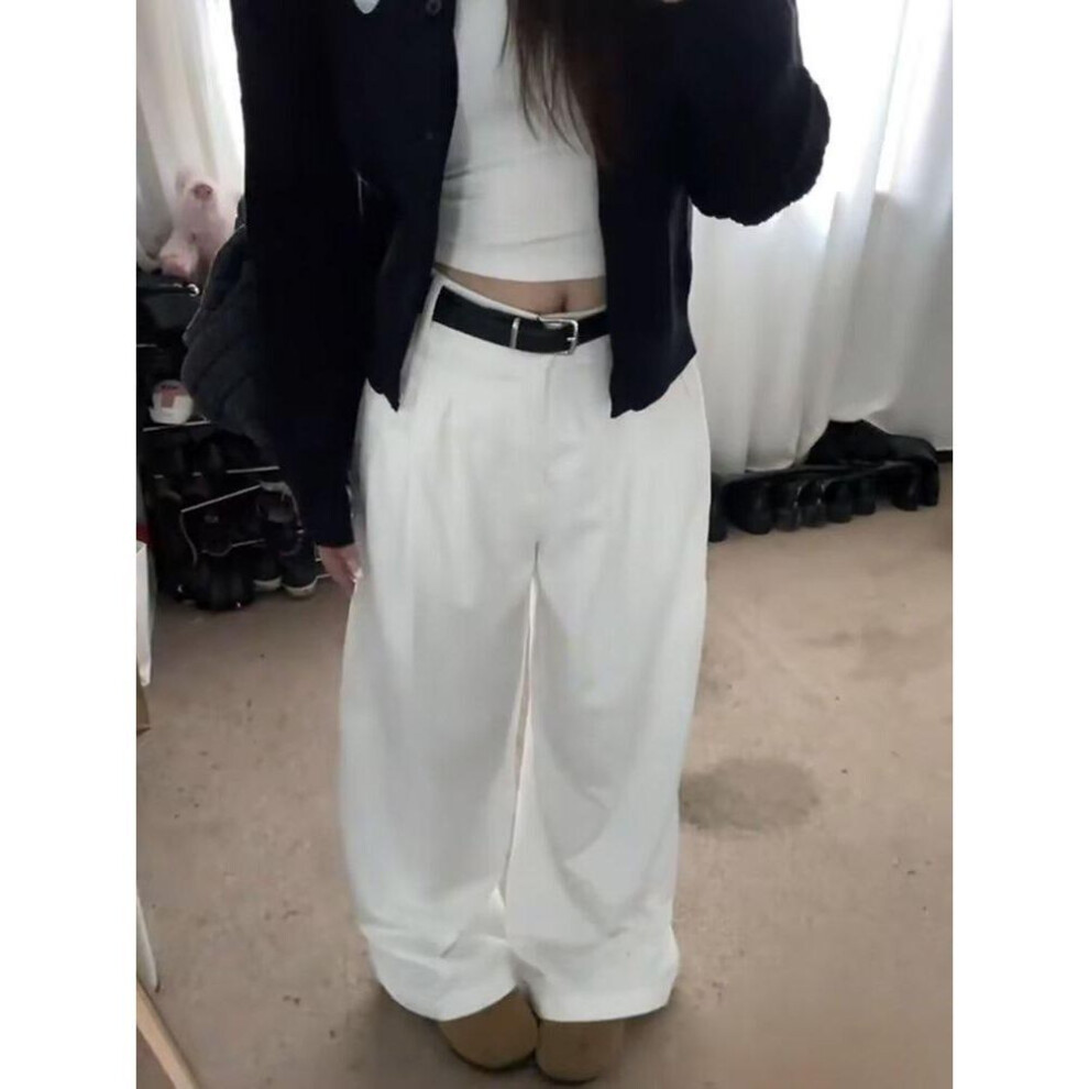 (white, 2X Large) "high-waist Wide-leg Retro Drape Jeans For Petite Women