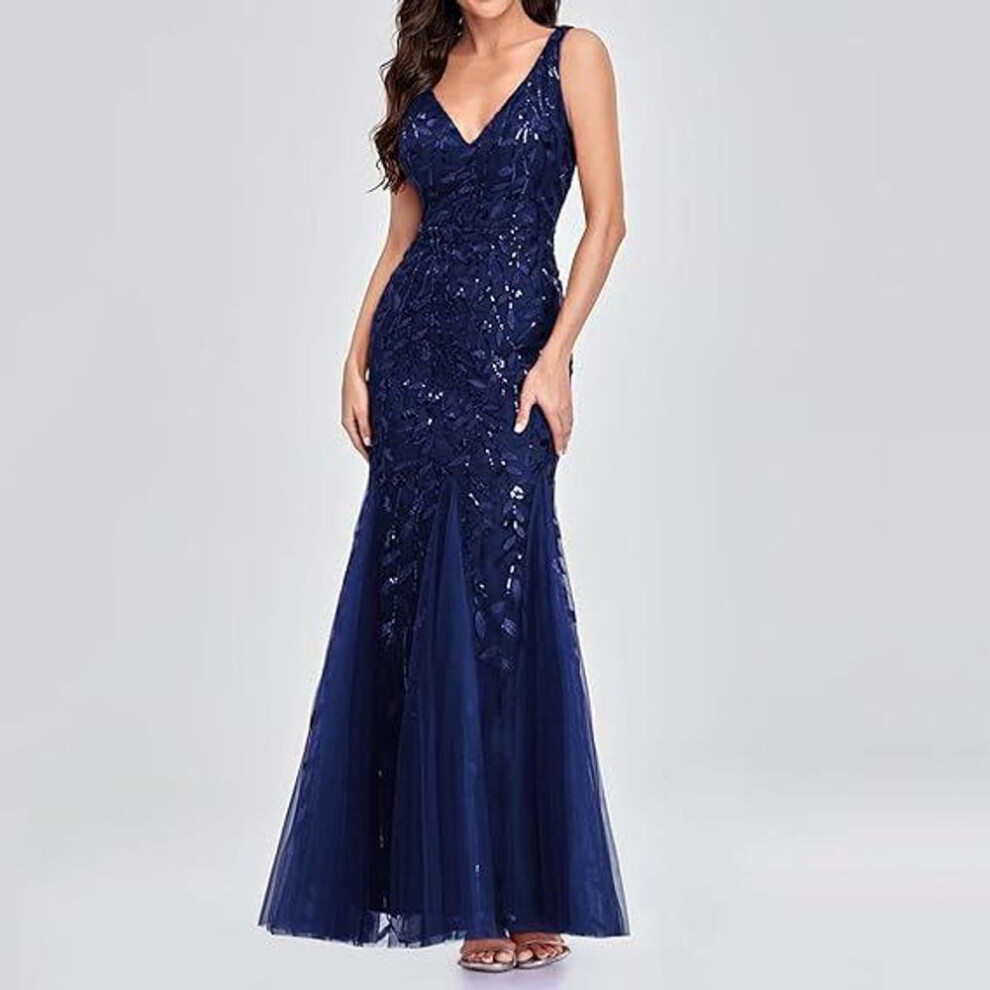 (navy blue, XL) European & American Summer Sequin V-neck Dresses (6 Colors) – Chic & Trendy