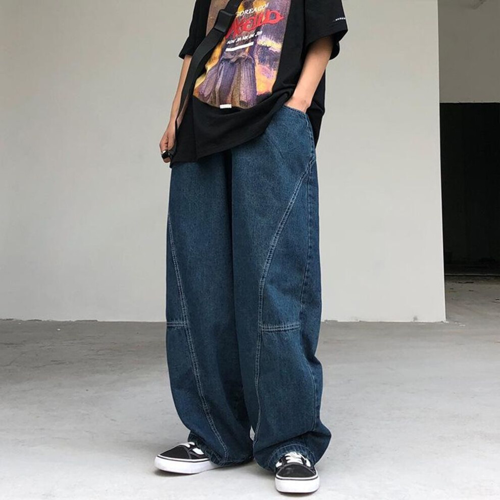 (blue, Large) Spring Japanese Retro Wide-Leg Drape Jeans - Unisex Casual Washed Style