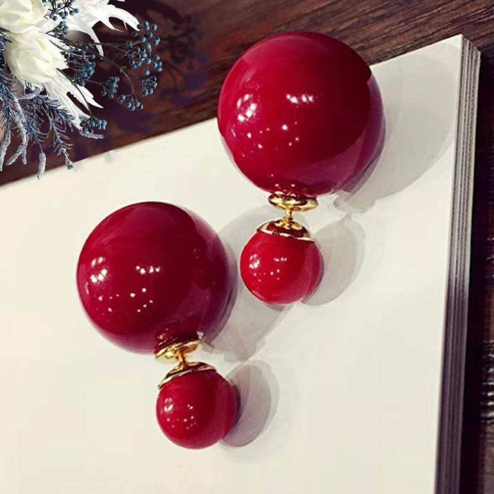 2024 Red Pearl Festive Front & Back Earrings For Women - Stylish, Versatile & Trendy